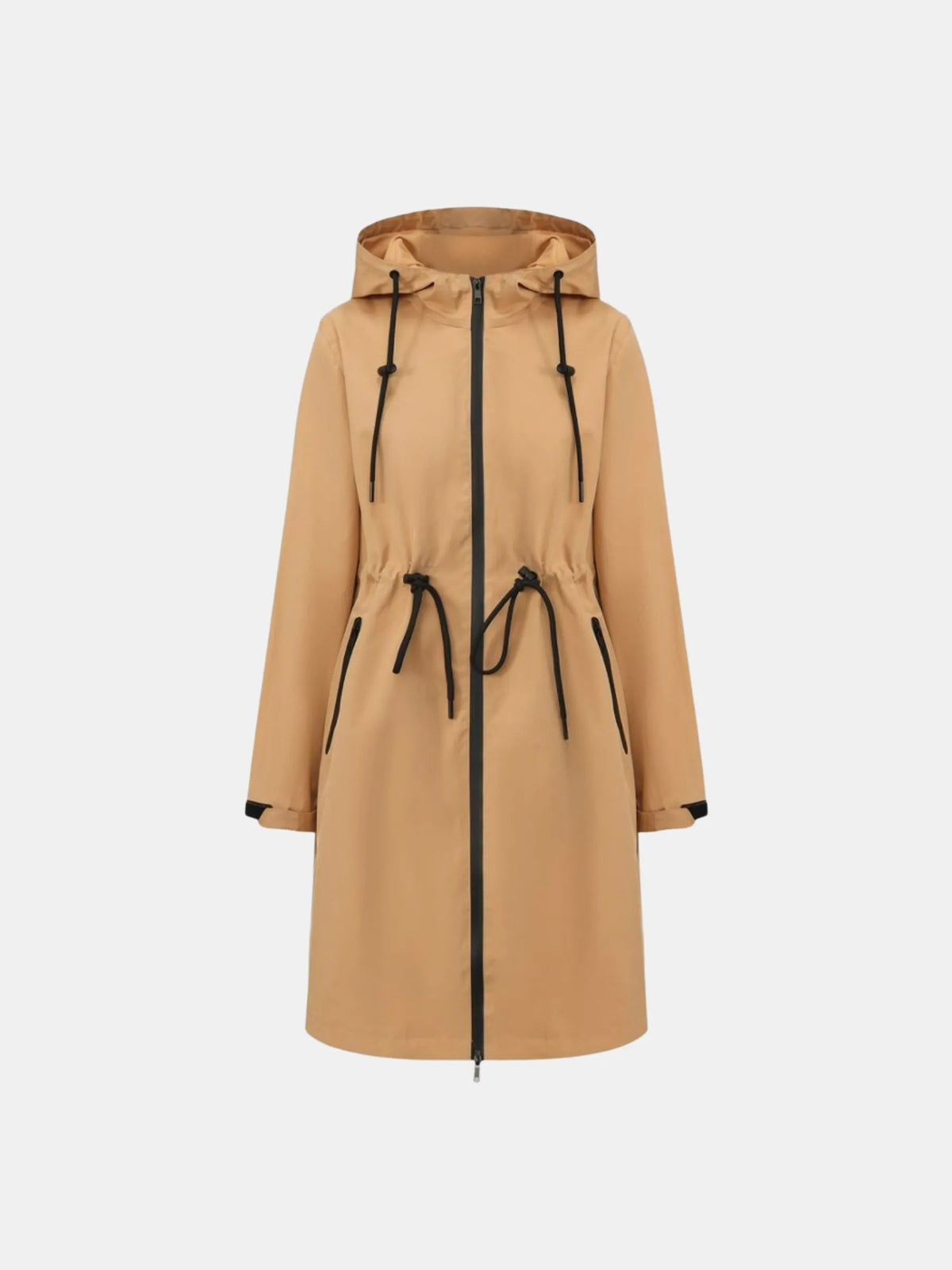 Women's Long Waterproof Raincoat with Warm Lining in black – view 10