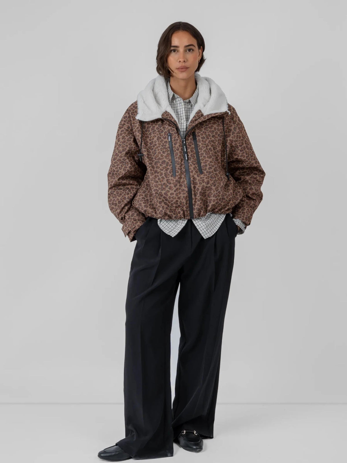 Women's Oversized Faux Fur Padded Waterproof Rain Jacket in mocha brown – view 47