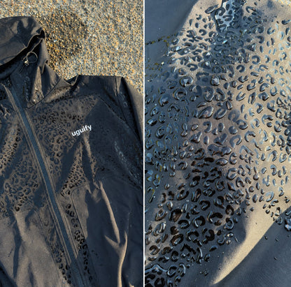 Lexi Cheetah Water-Reactive Rain Jacket – Black