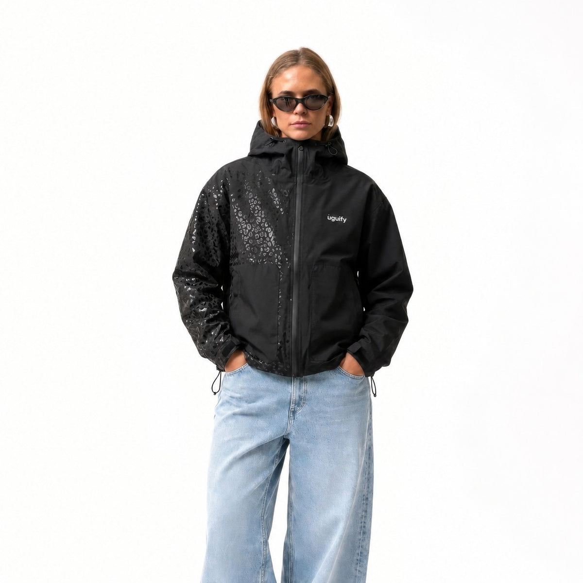 Lexi Cheetah Water-Reactive Rain Jacket – Black