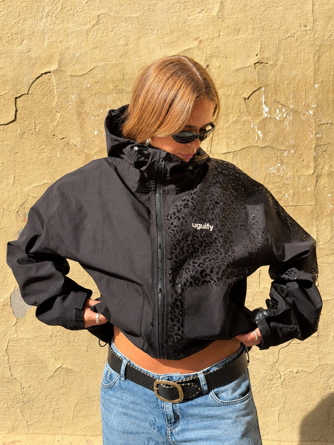 Lexi Cheetah Water-Reactive Rain Jacket – Black