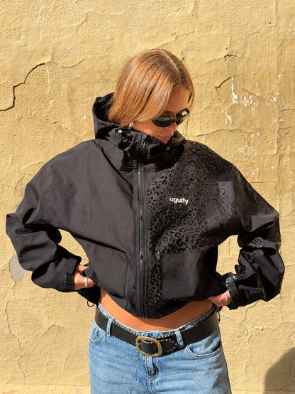 Lexi Cheetah Water-Reactive Rain Jacket – Black