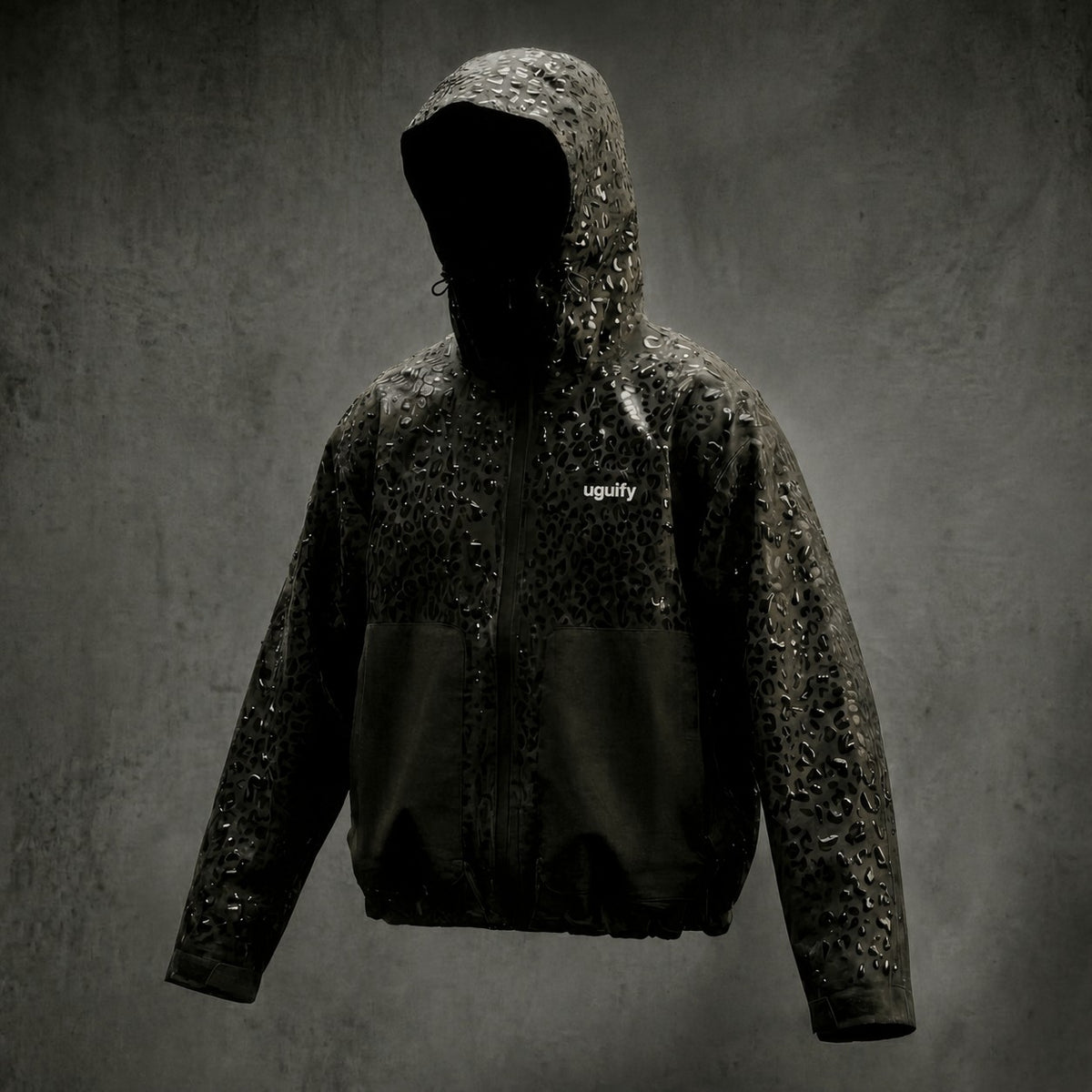 Lexi Cheetah Water-Reactive Rain Jacket – Black