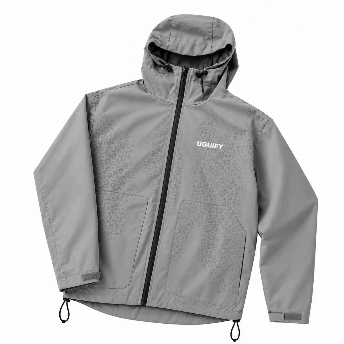 Lexi Cheetah Water-Reactive Rain Jacket – Grey