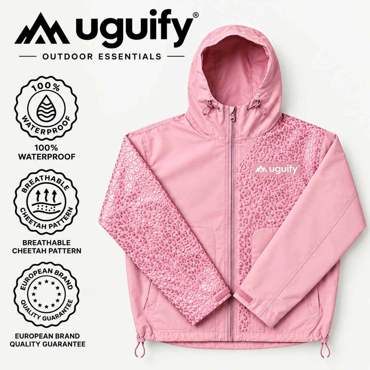 Lexi Cheetah Water-Reactive Rain Jacket – Pink