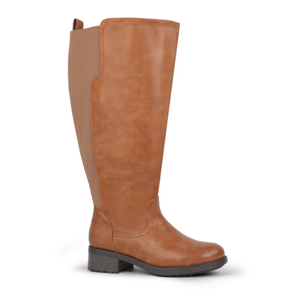 Women's Extra Wide Calf Riding Boots in cognac tan – front view