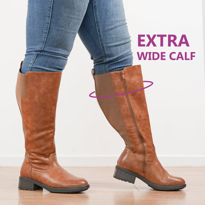 Women's Extra Wide Calf Riding Boots in cognac tan – view 2
