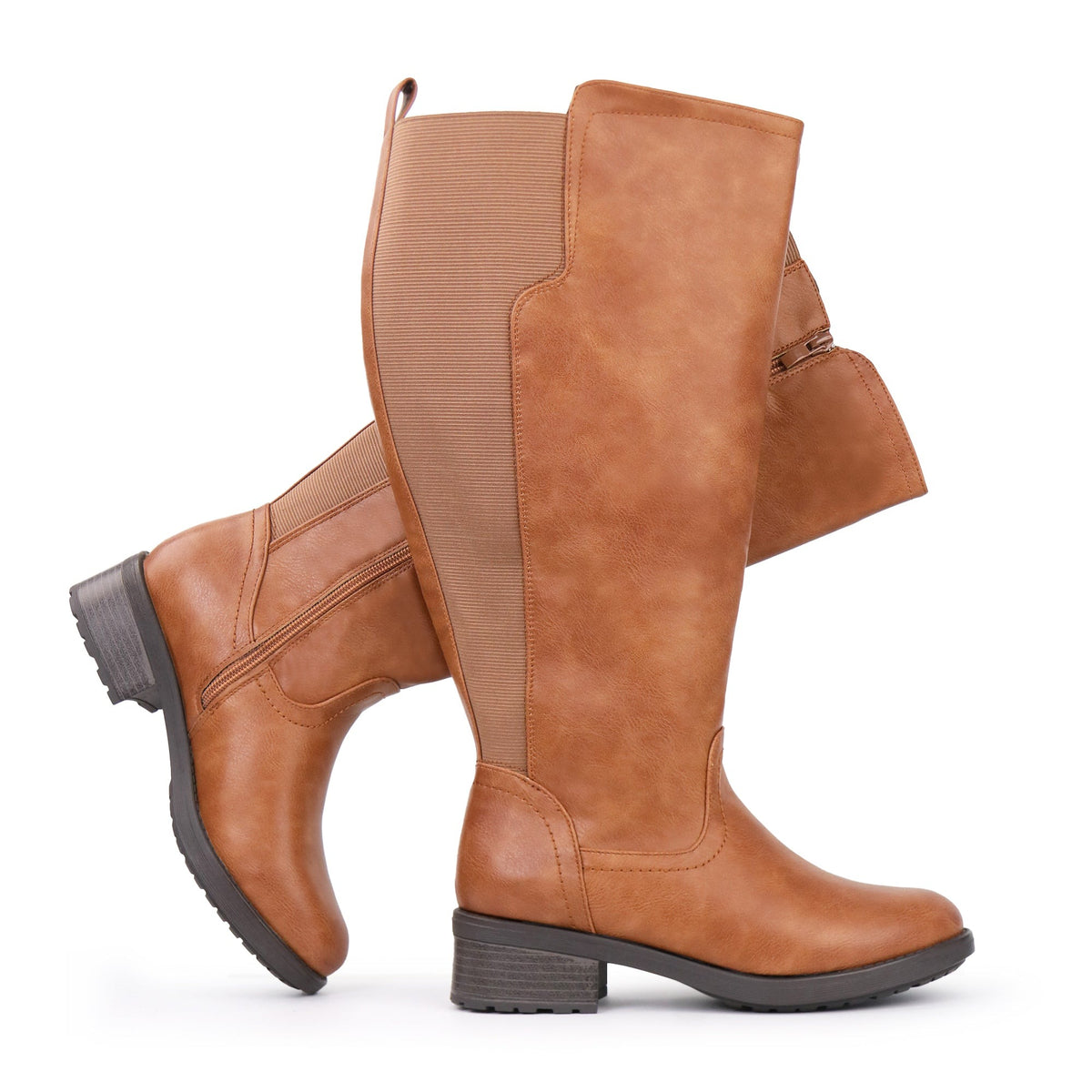 Women's Extra Wide Calf Riding Boots in cognac tan – view 6