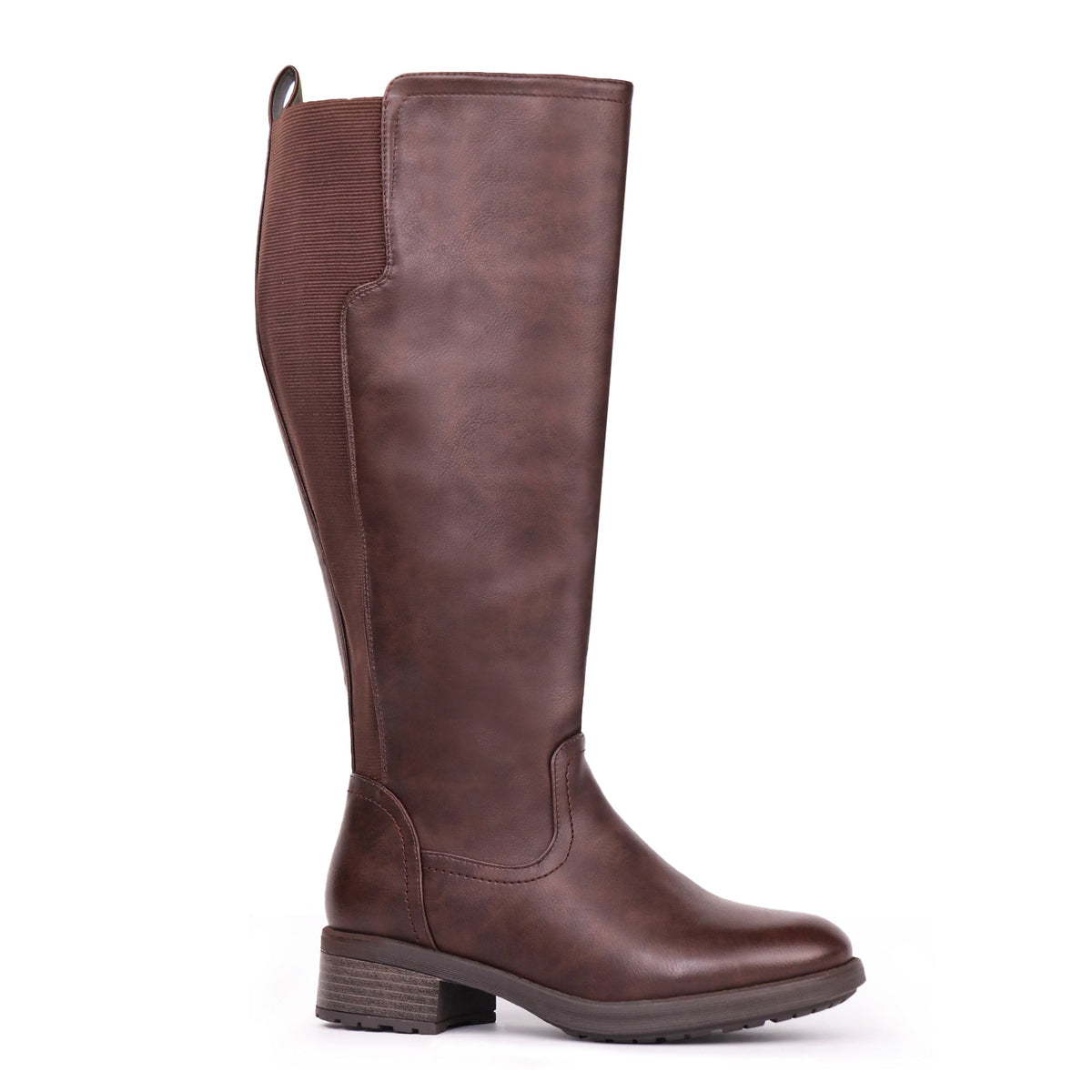 Women's Extra Wide Calf Riding Boots in dark brown – front view