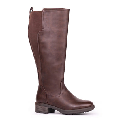 Women's Extra Wide Calf Riding Boots in dark brown – front view