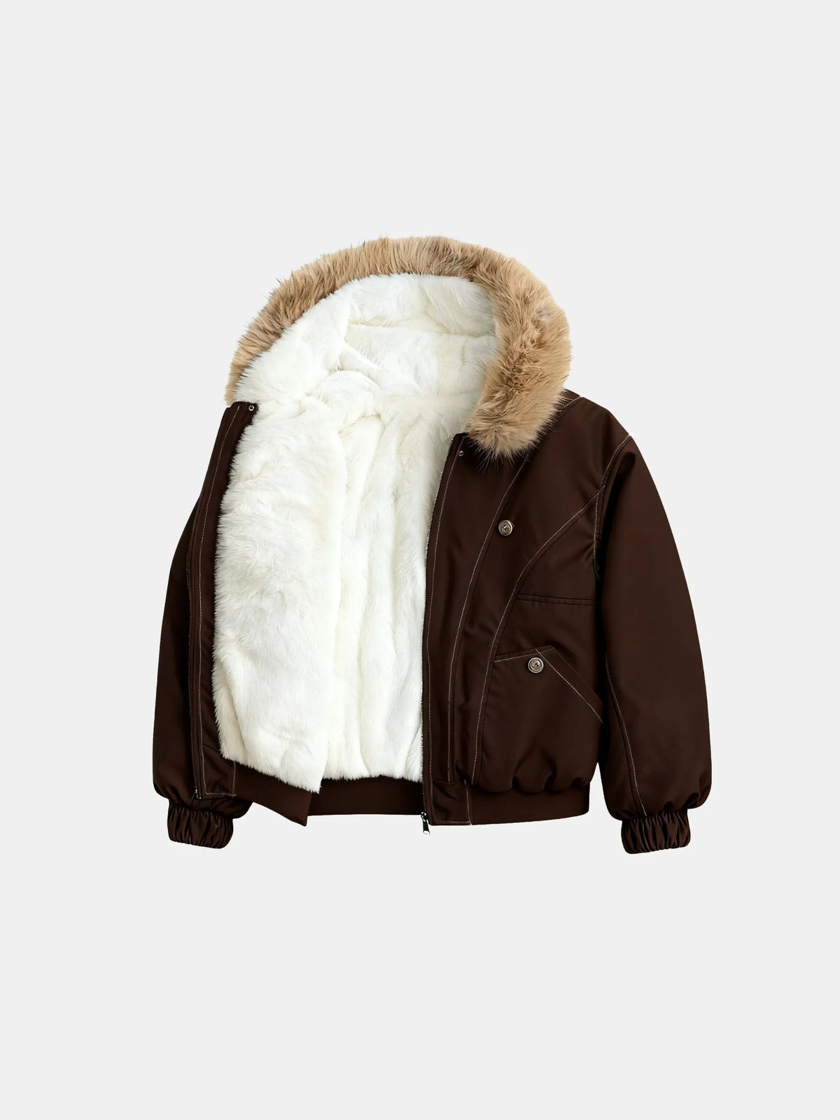 Women's Faux Fur Lined Hooded Bomber Jacket in black – view 11