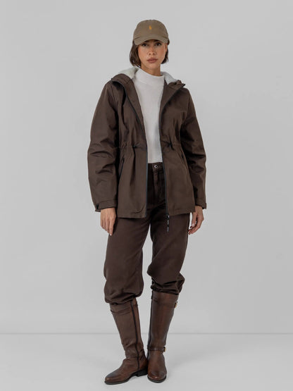 Women's Faux Fur Lined Waterproof Rain Jacket in mocha brown – view 2