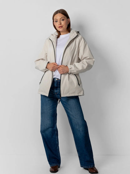 Women's Faux Fur Lined Waterproof Rain Jacket in mocha brown – view 4