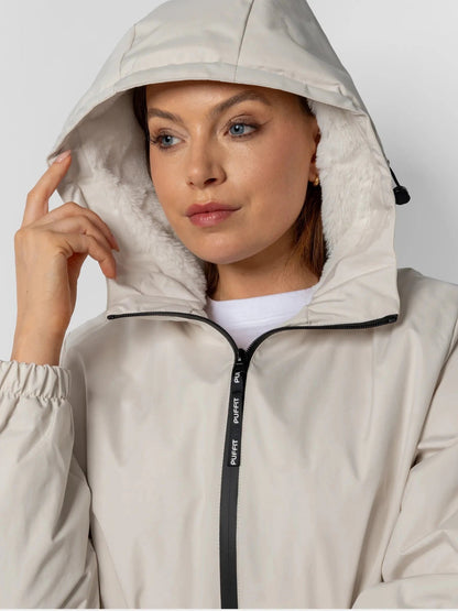 Women's Faux Fur Lined Waterproof Rain Jacket in mocha brown – view 6