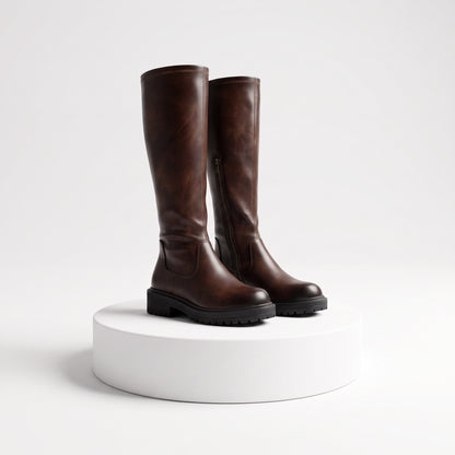 Women's Knee High Stretch Boots in chocolate brown – view 4