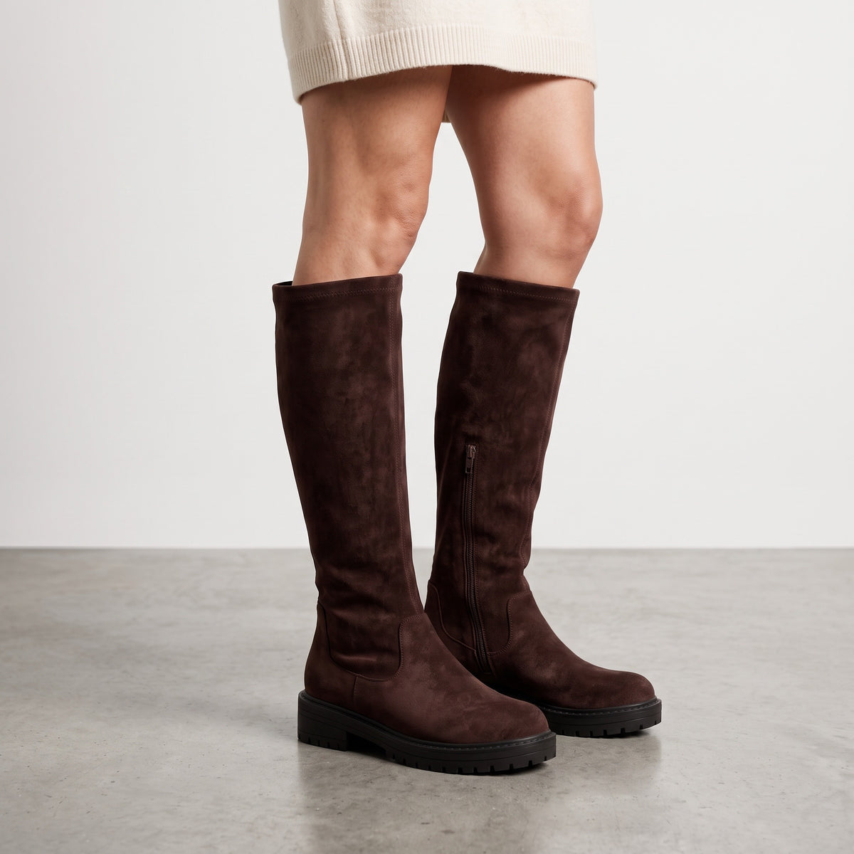 Women's Knee High Stretch Boots in dark brown – view 2