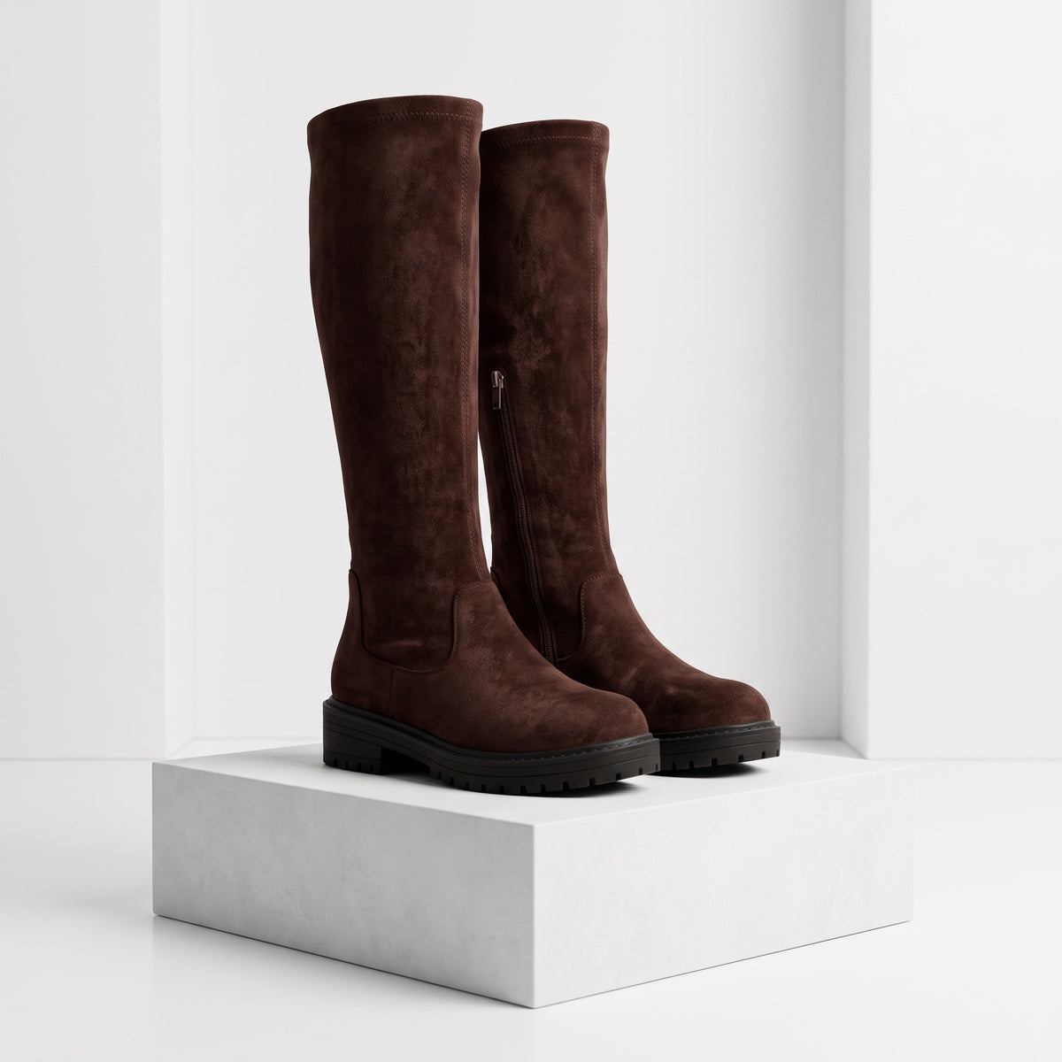 Women's Knee High Stretch Boots in dark brown – view 3