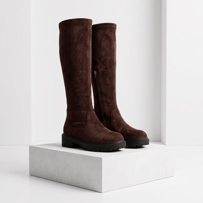 Women's Knee High Stretch Boots in dark brown – view 3