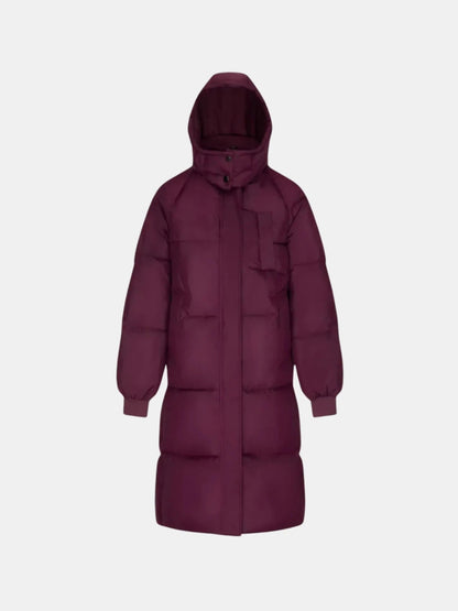 Women's Long Faux Fur Lined Hooded Puffer Coat in black – front view