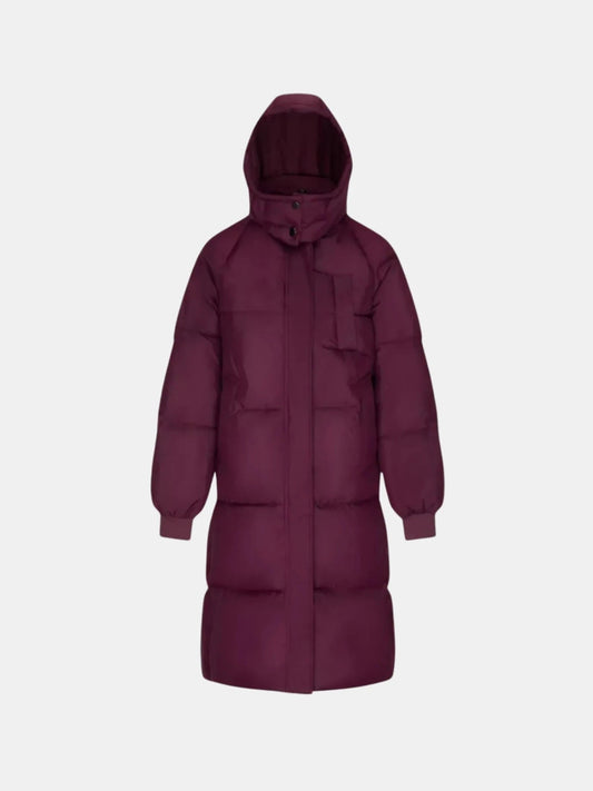 Women's Long Faux Fur Lined Hooded Puffer Coat in black – front view