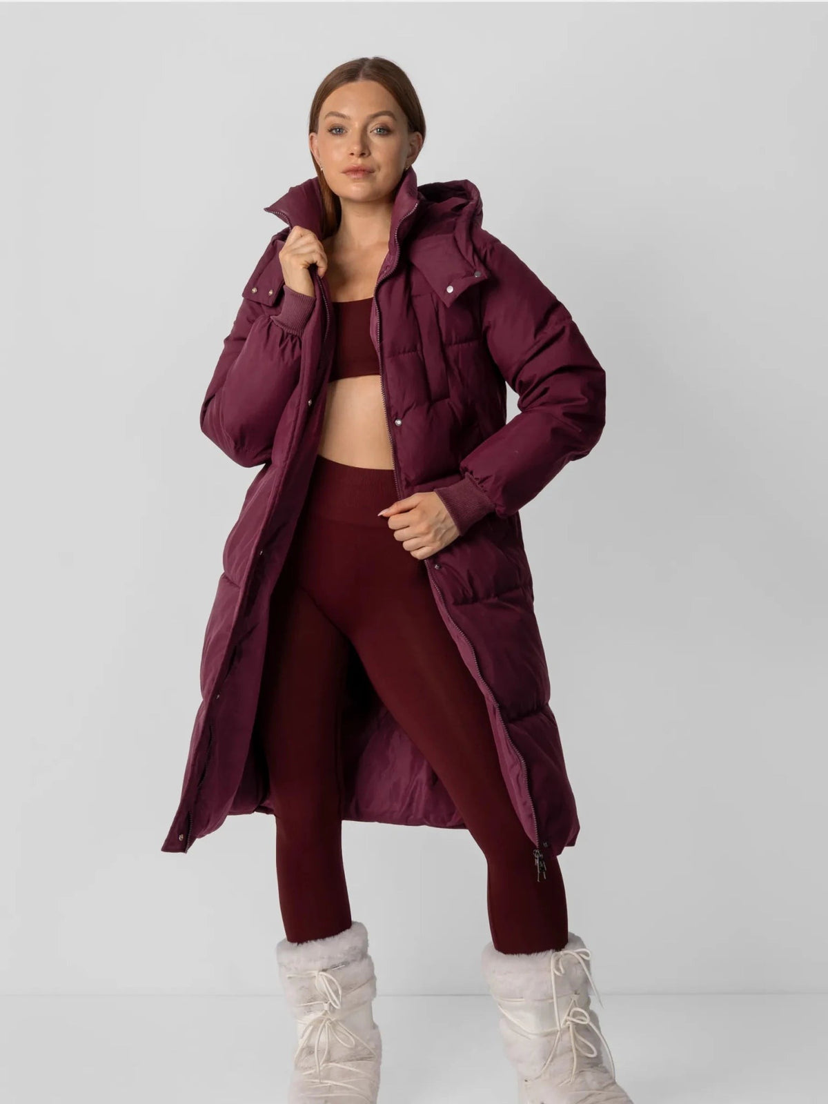 Women's Long Faux Fur Lined Hooded Puffer Coat in black – view 2