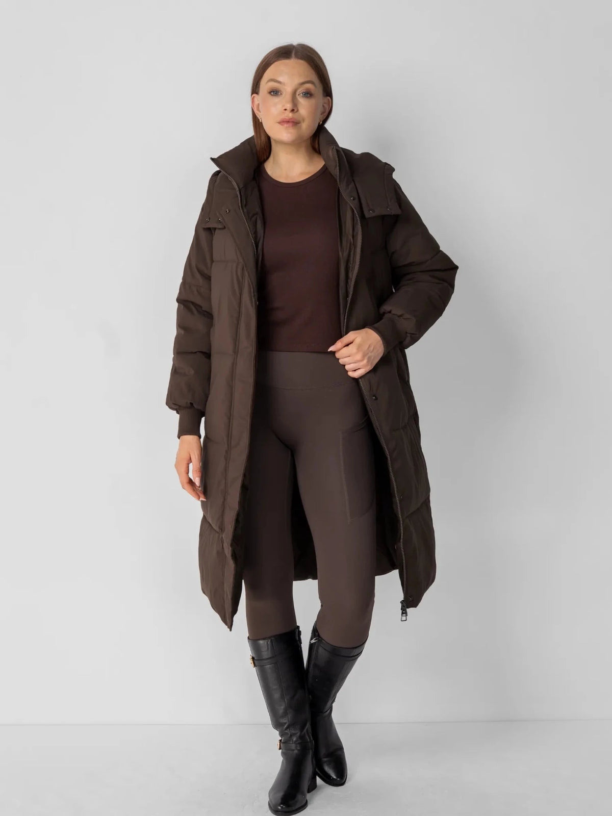 Women's Long Faux Fur Lined Hooded Puffer Coat in black – view 6