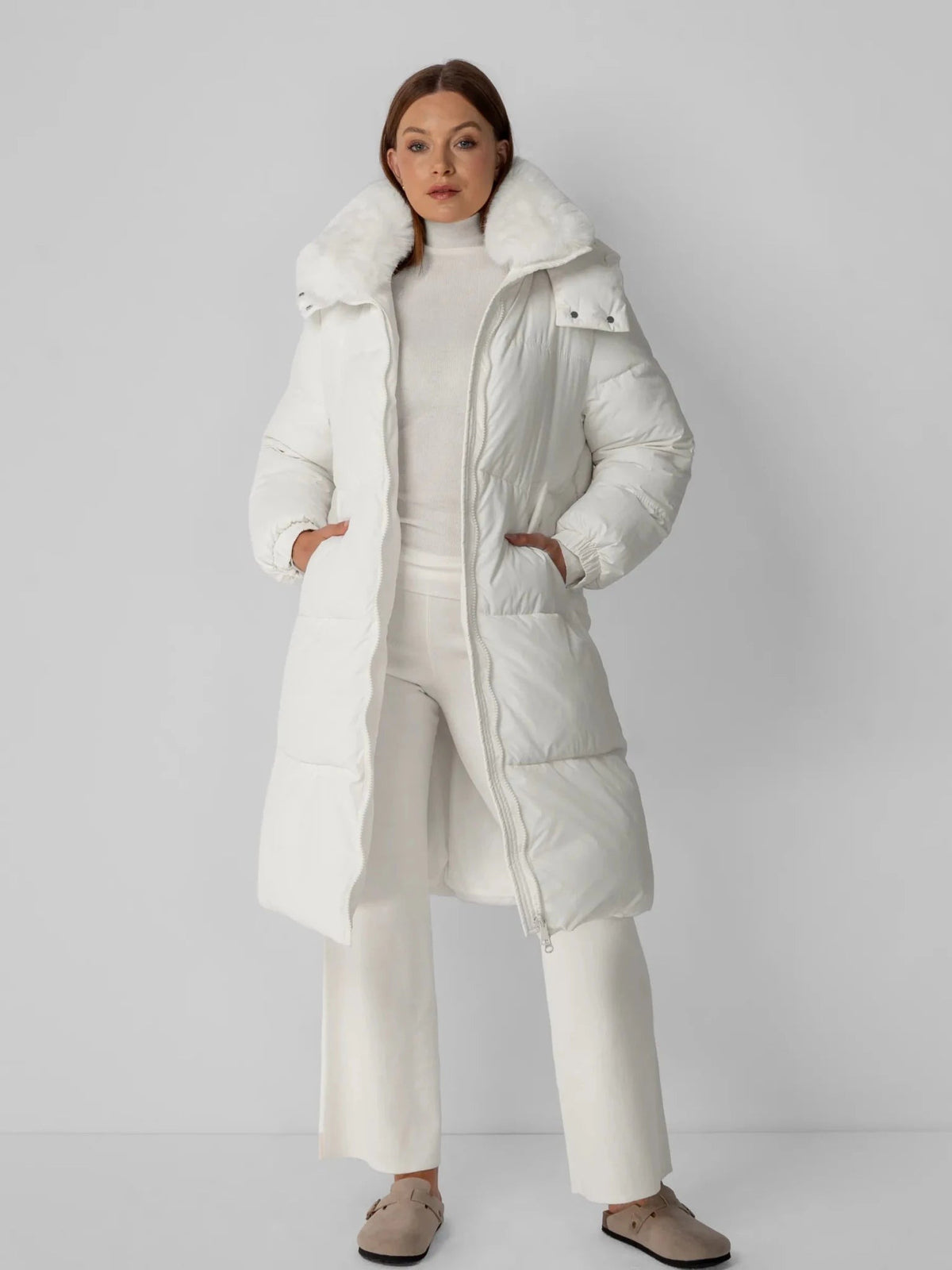 Women's Long Faux Fur Lined Hooded Puffer Coat in black – view 7