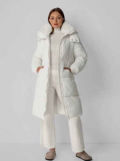 Women's Long Faux Fur Lined Hooded Puffer Coat in black – view 7
