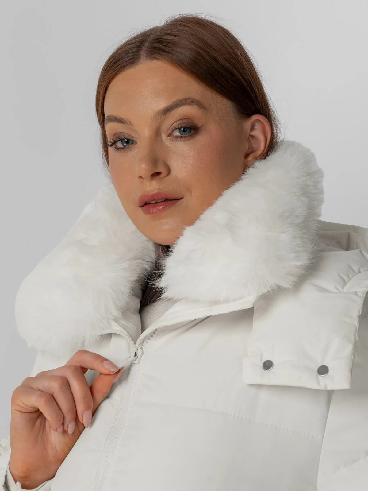 Women's Long Faux Fur Lined Hooded Puffer Coat in black – view 8