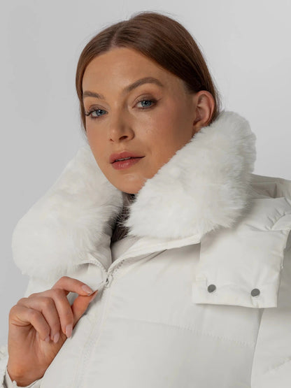 Women's Long Faux Fur Lined Hooded Puffer Coat in black – view 8