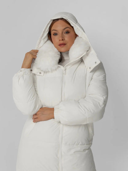 Women's Long Faux Fur Lined Hooded Puffer Coat in black – view 9