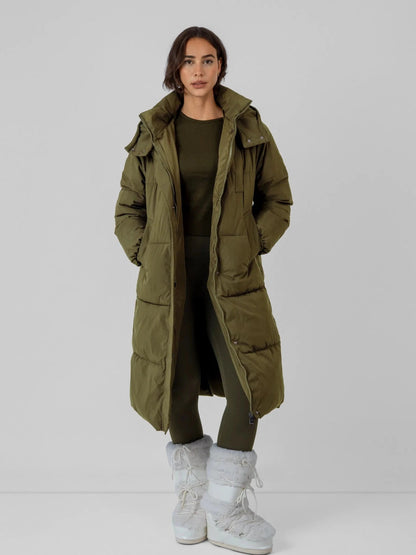 Women's Long Faux Fur Lined Hooded Puffer Coat in black – view 10