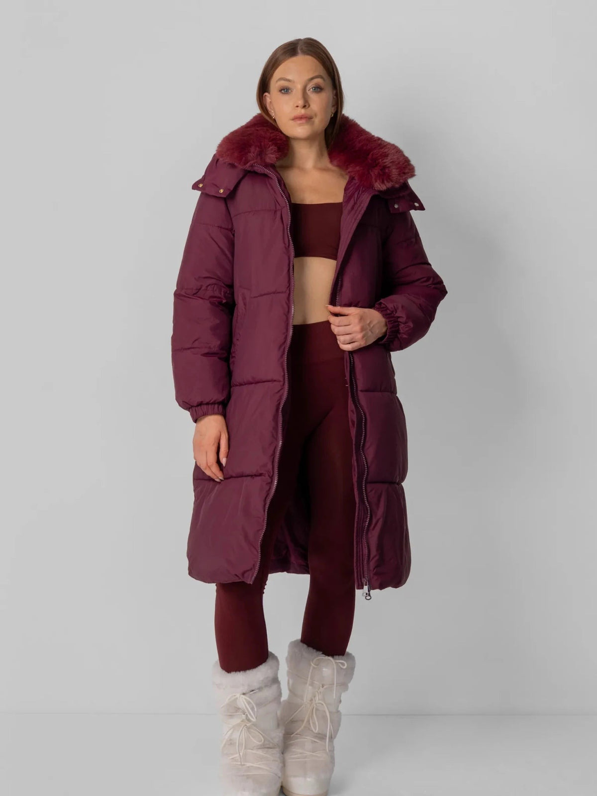Women's Long Faux Fur Lined Hooded Puffer Coat in black – view 14