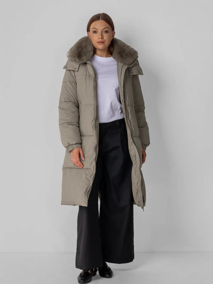 Women's Long Faux Fur Lined Hooded Puffer Coat in black – view 18