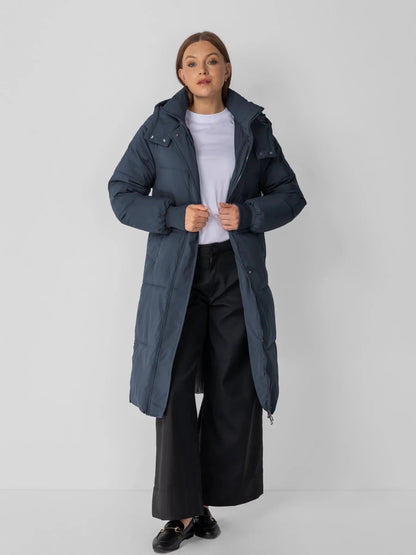 Women's Long Faux Fur Lined Hooded Puffer Coat in black – view 19