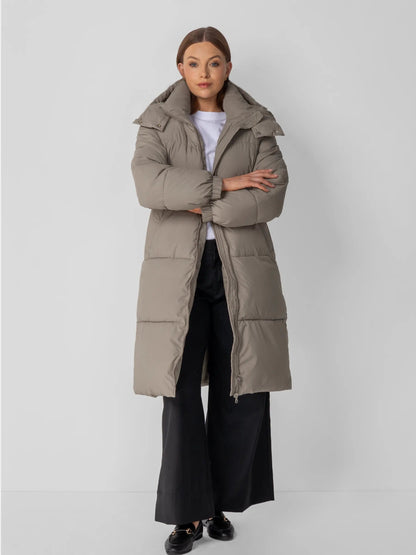 Women's Long Faux Fur Lined Hooded Puffer Coat in black – view 20