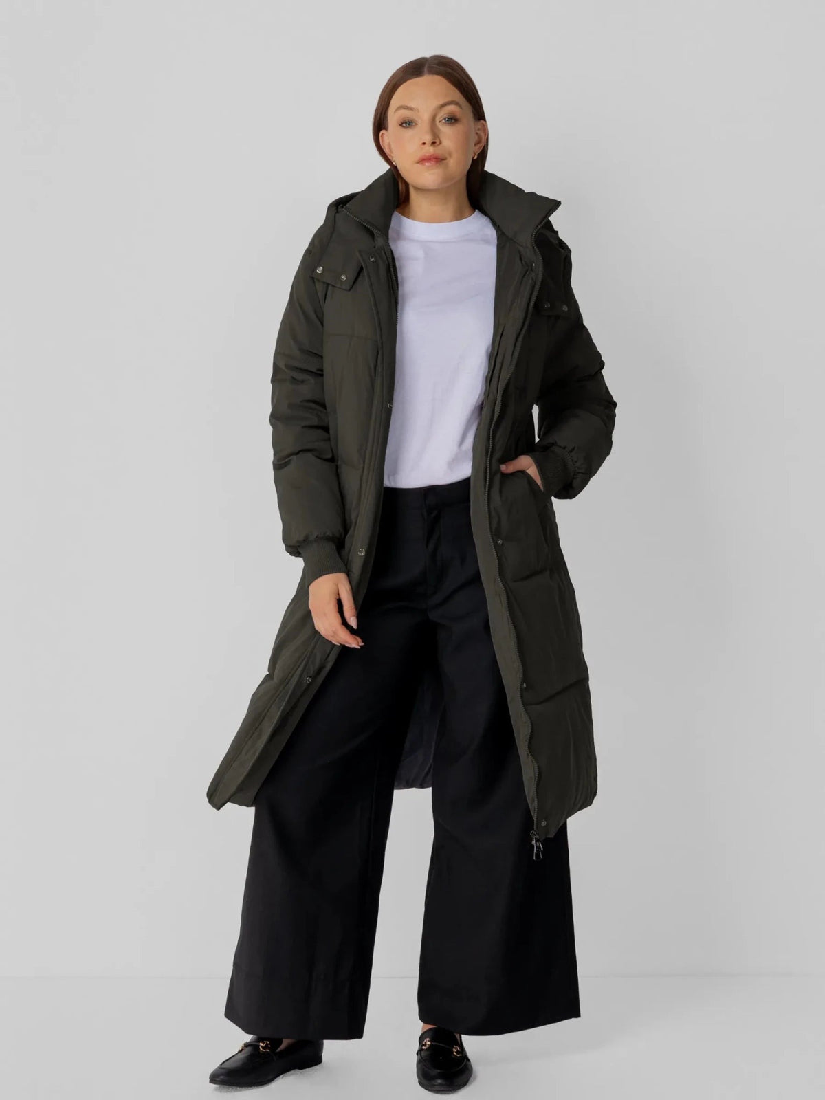 Women's Long Faux Fur Lined Hooded Puffer Coat in black – view 21