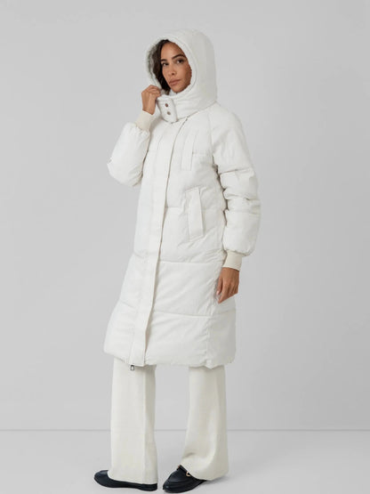 Women's Long Faux Fur Lined Hooded Puffer Coat in black – view 25