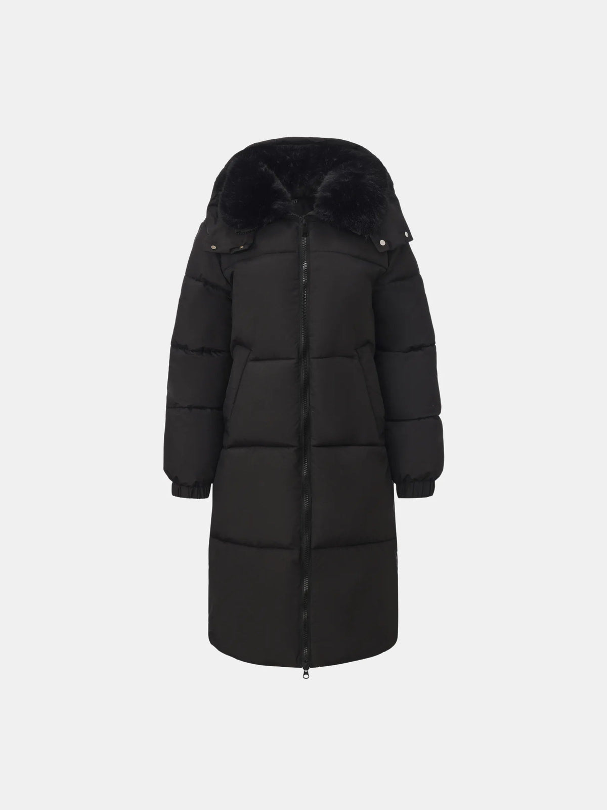 Women's Long Faux Fur Lined Hooded Puffer Coat in black – view 28