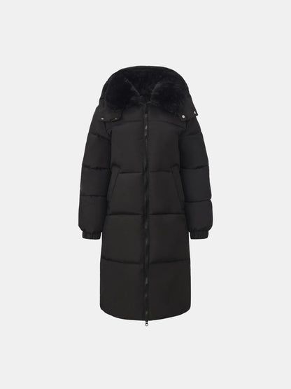 Women's Long Faux Fur Lined Hooded Puffer Coat in black – view 28