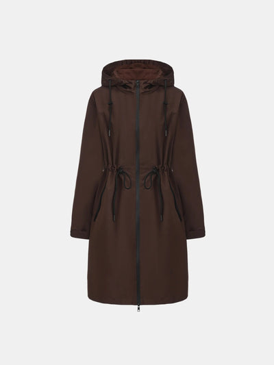 Women's Long Waterproof Raincoat with Warm Lining in black – front view
