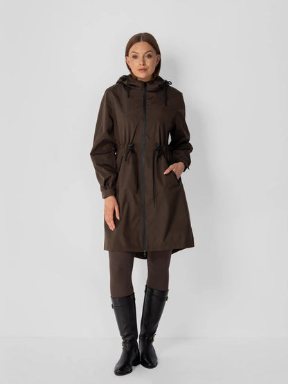 Women's Long Waterproof Raincoat with Warm Lining in black – view 2