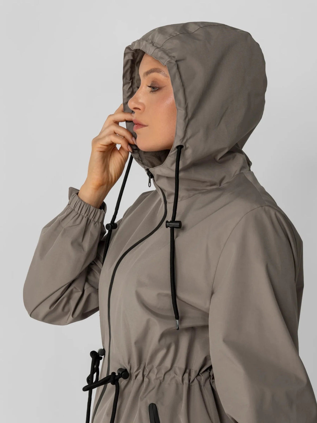 Women's Long Waterproof Raincoat with Warm Lining in black – view 3