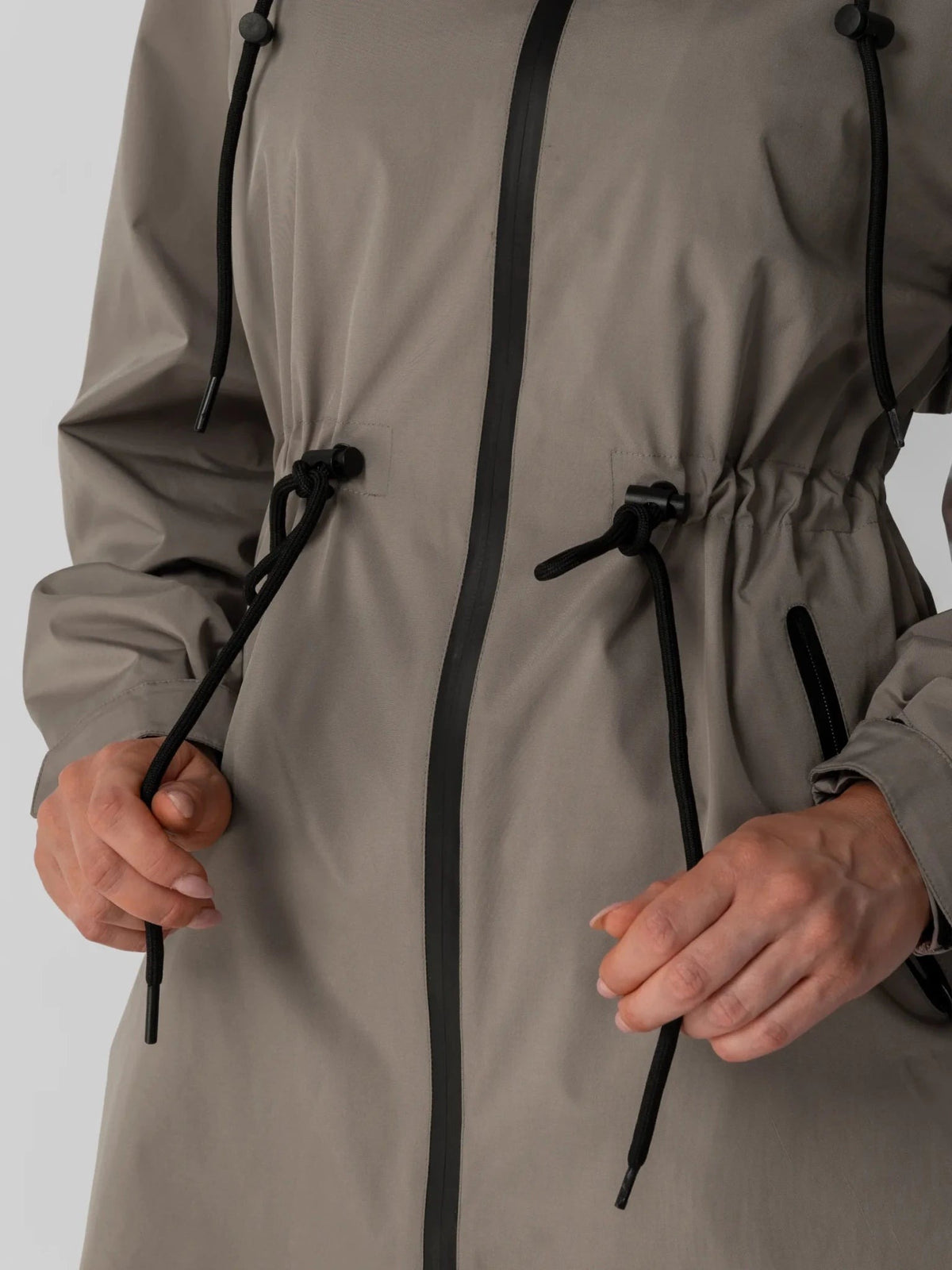 Women's Long Waterproof Raincoat with Warm Lining in black – view 4