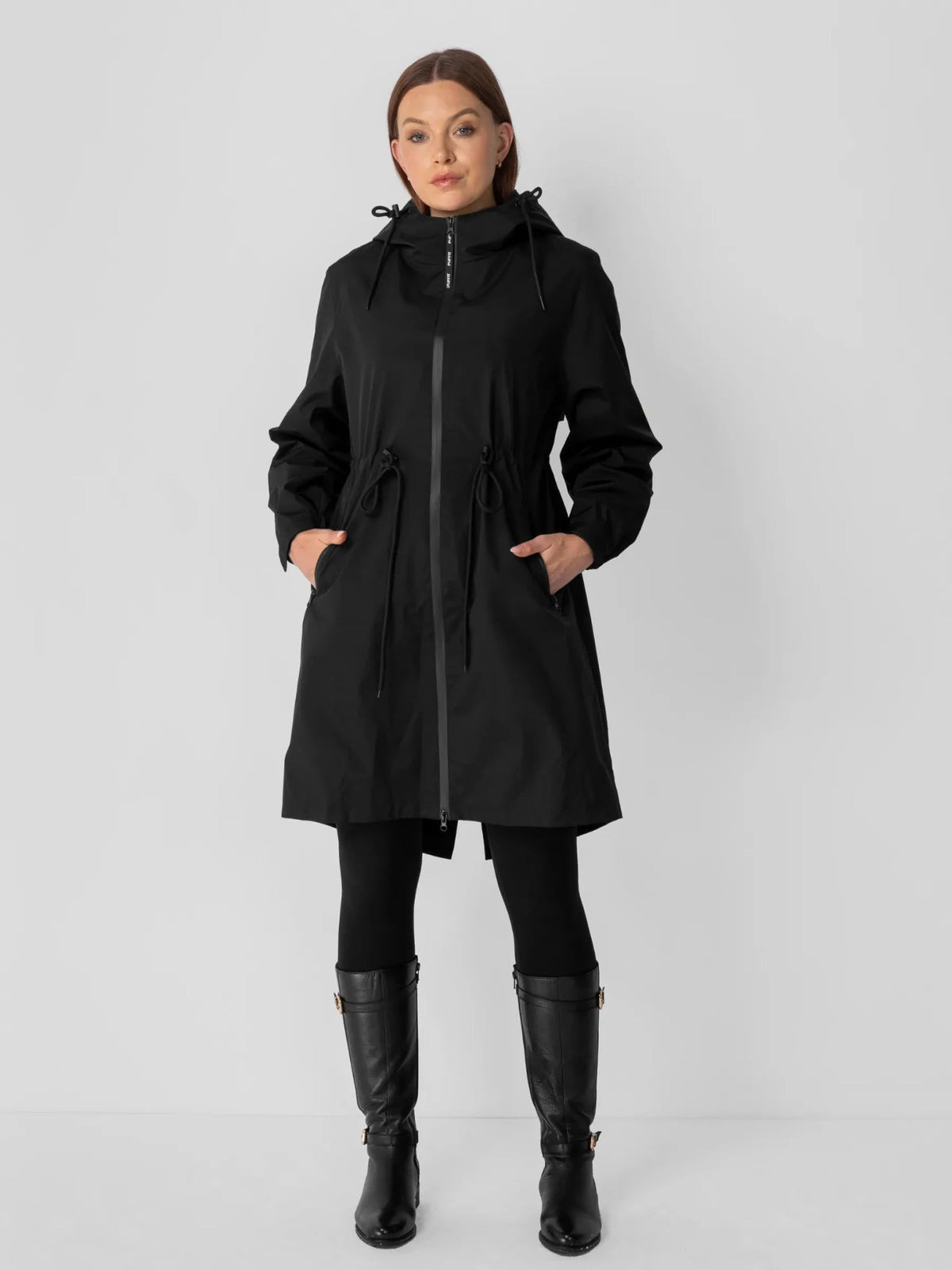 Women's Long Waterproof Raincoat with Warm Lining in black – view 7
