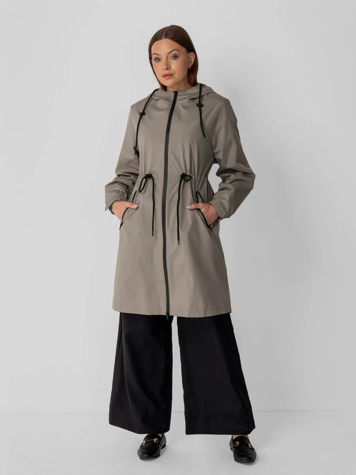 Women's Long Waterproof Raincoat with Warm Lining in black – view 8