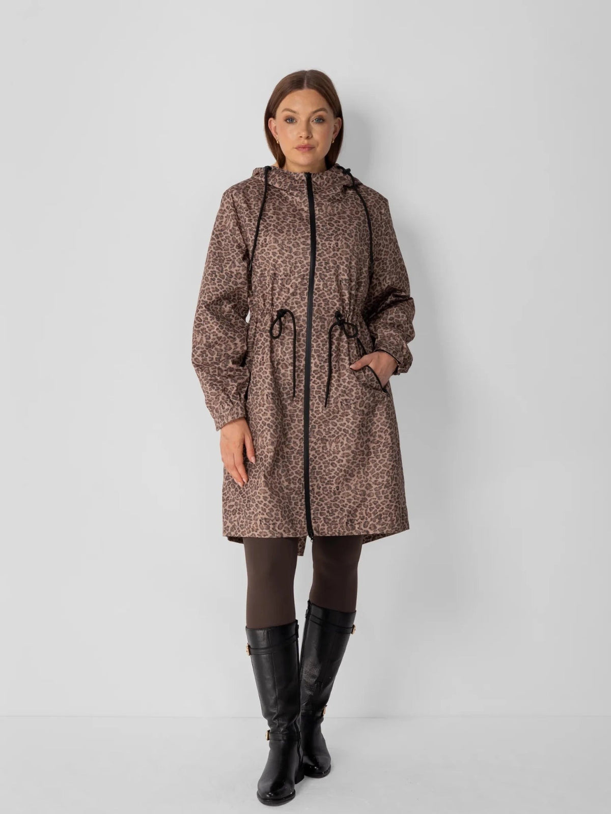Women's Long Waterproof Raincoat with Warm Lining in black – view 9