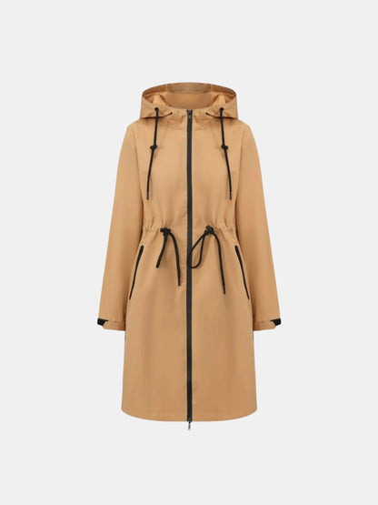 Women's Long Waterproof Raincoat with Warm Lining in black – view 10