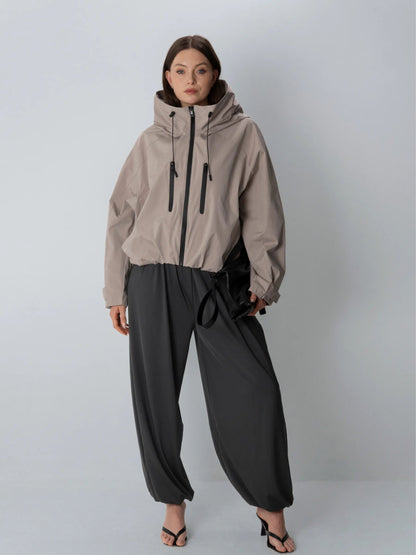 Women's Oversized Faux Fur Padded Waterproof Rain Jacket in mocha brown – view 10