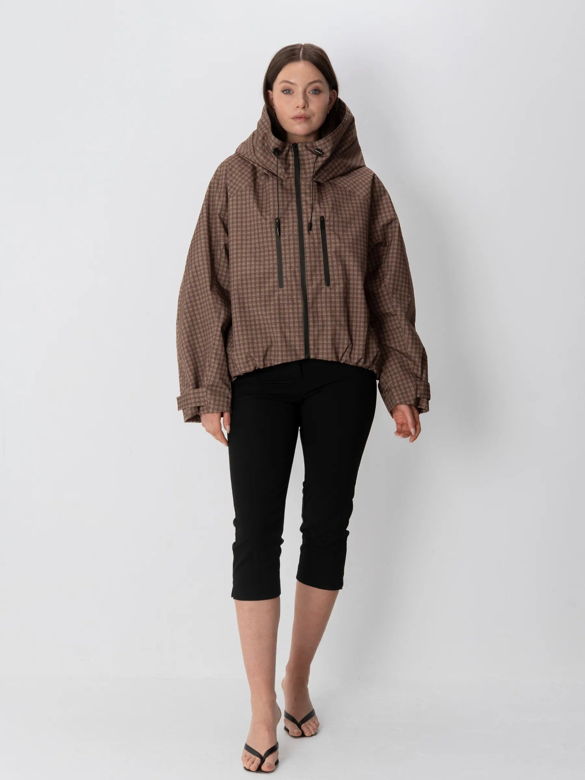 Women's Oversized Faux Fur Padded Waterproof Rain Jacket in mocha brown – view 18